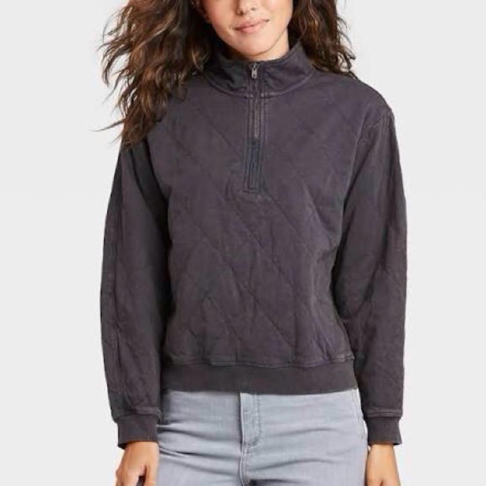Universal Thread Women XS Charcoal Grey 1/4 Zip Quilted Pullover Sweatshirt NWT